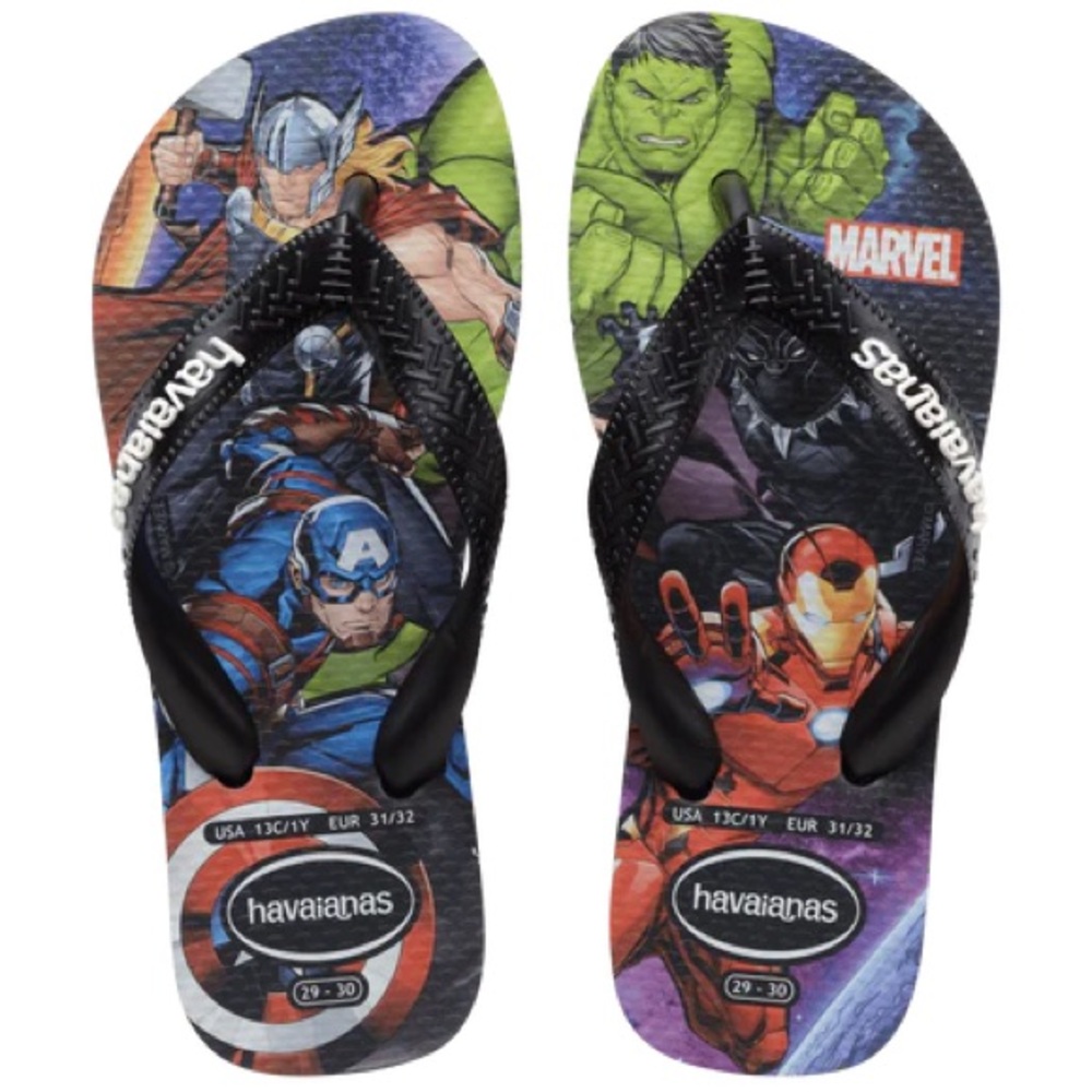Havaianas Marvel Superhero Flip Flops Boys Kids Shoe Size 3/4Y youth 35/36 33-34